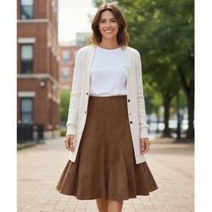 J Jill Rich Brown A-Line 100% Linen Skirt Stitching Detail